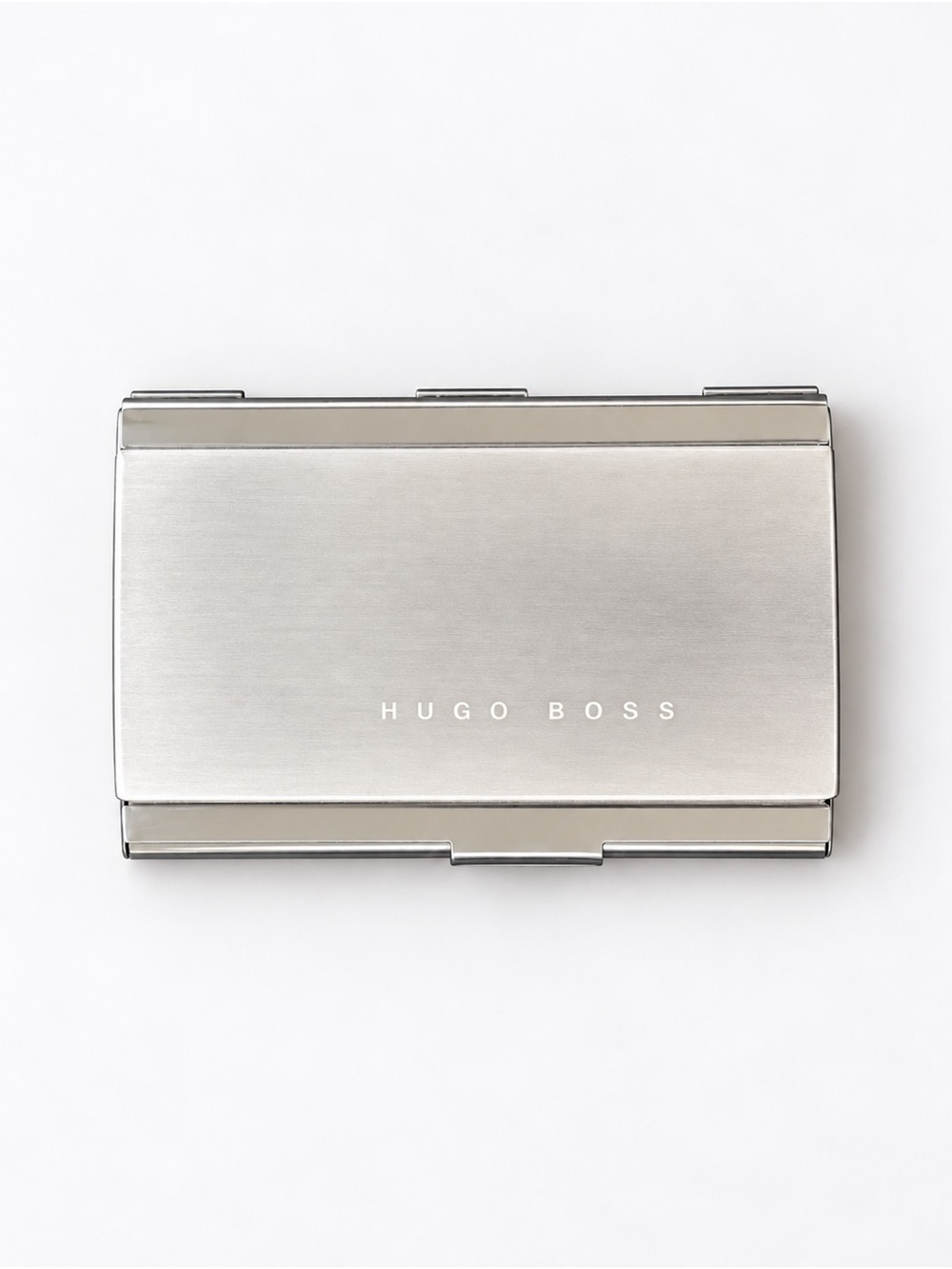 Hugo Boss Brushed Stainless Steel Metal Business Card Case Holder EUC